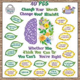 Tenare Mindset Posters Bulletin Board Set Motivational Change Your Mindset Posters Positive Sayings Inspirational Classroom Decoration for Teacher Students School(Flowers)