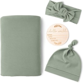 ZONEY Baby Girl Newborn Receiving Blanket with Matching Headband and Beanie Set Baby Swaddle Nursery Swaddle Wrap (Green)