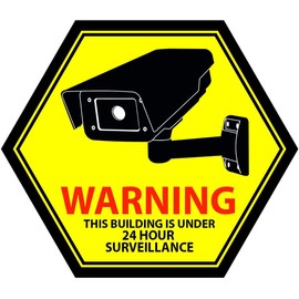 Mandala Crafts 6 PCs Yellow Hexagon Front Adhesive Security Camera Decal 24-Hour Video Surveillance Recording Warning Window Stickers for Indoors or Outdoors