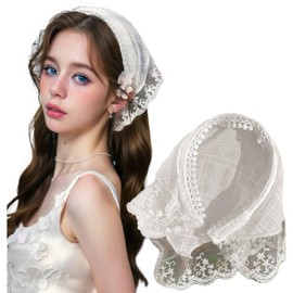 inkihuit Lace Headband Bridal Costume Hair Accessories Women Girls Hair Wreath Headbands Veil Headpiece with Lace for Carnival Fancy Dress Wedding White, White