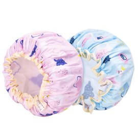 G2PLUS Shower Cap, Pack of 2, Cartoon Shower Caps, Elastic Waterproof Shower Cap, Double Layer, with Swan Motif for Women and Children