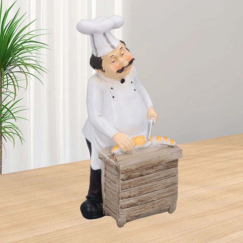 Resin Chef Statue Restaurant Dining Table Decor Figurine Ornament Kitchen