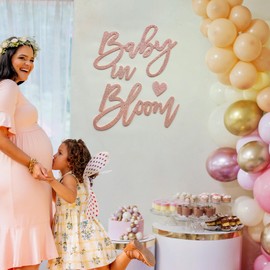 Rose Gold Baby in Bloom Sign Baby Shower - Large Glitter Baby Shower Felt Banner Letters for Arch Backdrop Gender Reveal Girl or Boy Theme Pregnancy Announcement Party Wall Decorations