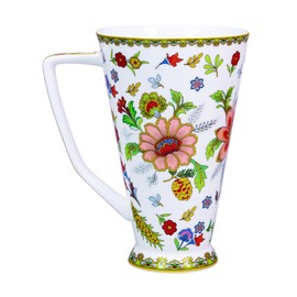 LanHong - Taza de café alta de porcelana de hueso - Taza de té de café de gran capacidad de 17 onzas con patrón floral, regalos de cumpleaños de Navidad para mujeres, hombres y amigos (rojo)