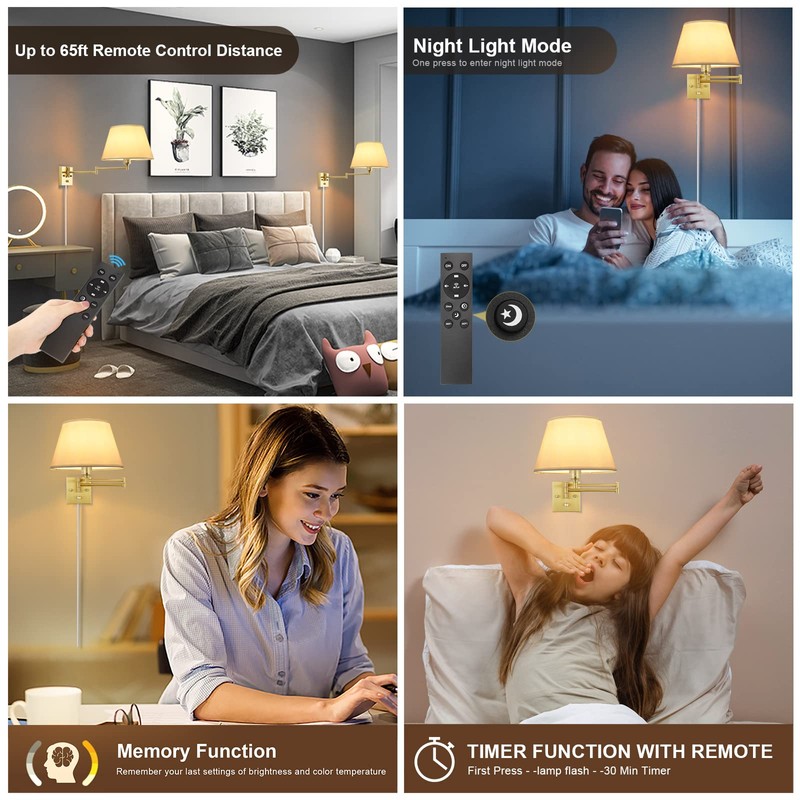 TRLIFE Remote Control Dimmable Wall Sconce, Adjustable Color Temperature 2700K-6500K