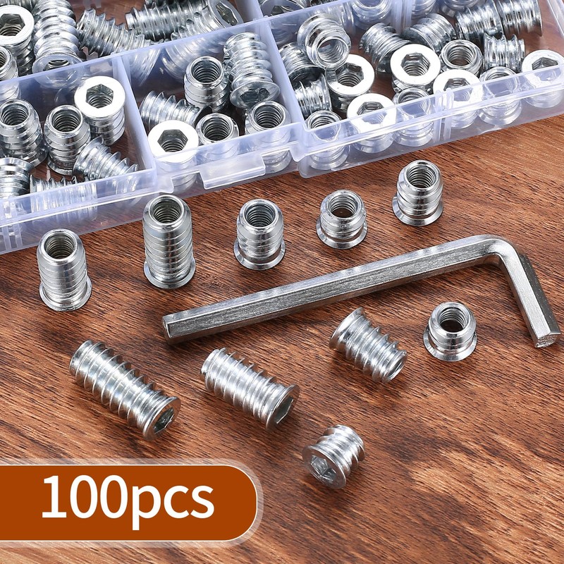 M6 Threaded Inserts for Wood, 100 Pcs Threaded Insert Nuts,