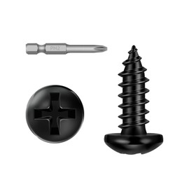 #8 x 1/2" (200 PCS) Pan Head Sheet Metal Screws, Round Head Self Tapping Screw, Phillips Drive Wood Screw, Black Coating