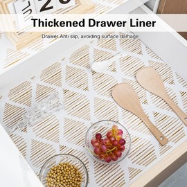 Shelf and Drawer Liner for Kitchen Cabinet,12 in x 20 FT Non-Adhesive Gold Cabinet Liners for Shelves Non-Slip Waterproof Kitchen Drawer Liners Contact Paper Shelf Paper with Knife and Tape Measure