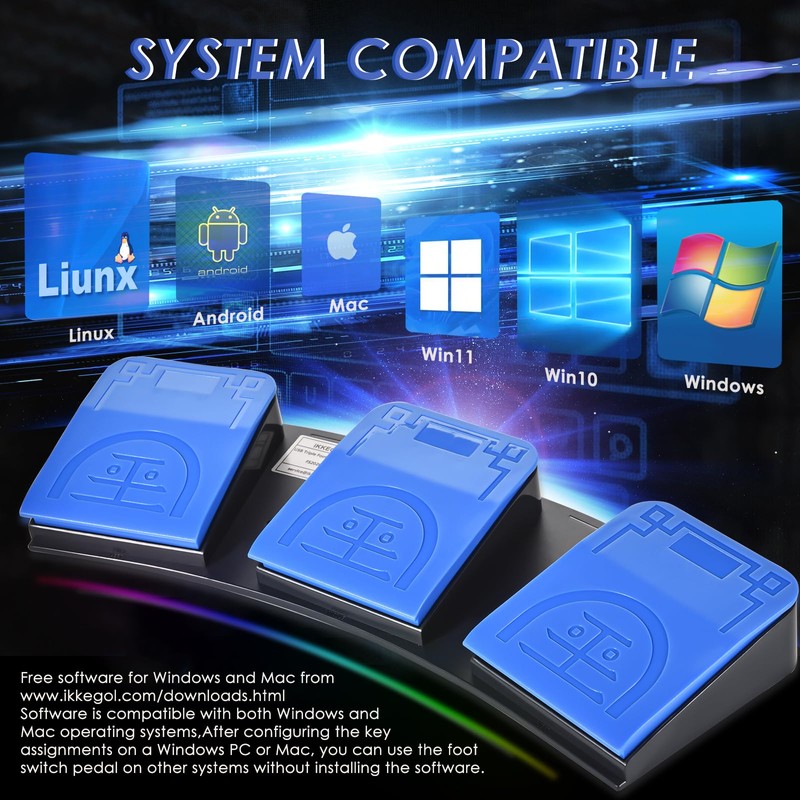 iKKEGOL 2023 Upgraded USB Foot Pedal Switch PC Triple Footswitch