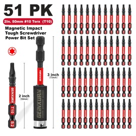 Geinxurn 51 Pieces T10 Impact Tough Magnetic Screwdriver Bit Set, 1 In. #10 Torx Head Power Bit Set, S2 Alloy Steel T10 Star Bit with 1Pcs Impact Bit Holder