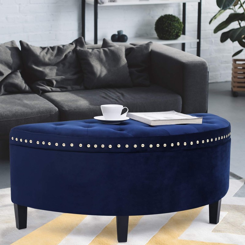 Joveco Storage Bench Half Moon PU Leather Button Tufted Ottoman