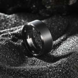 King Will 8mm Men's Black Wedding Ring - Brushed Matte Surface, Beveled Polished Edge, Comfort Fit Size 9