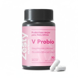 Zesty Nutrition V Probió  6 Cepas Probióticas  XOS para Flora Femenina  pH Equilibrado y Bienestar Diario  30 Cápsulas  Hecho en México               