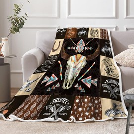 Western Cowboy Throw Blankets, Southwestern Aztec Native Bull Skull American Tribal Navajo Cozy Warm Blanket for Girls Boys Kids Adults, Western Boho Geometric Blanket for Bed Couch Travel, 60X80IN