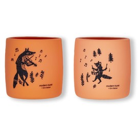 modern-twist Sip Set, Food-Grade Silicone, Waterproof, Dishwasher, Freezer Safe, Reusable Cups – Orange Fox Family, Pack of 2