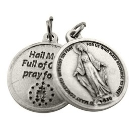 Religious Gifts Silver Toned Base Our Lady of Grace Miraculous Medal with Prayer Protection Pendant, 3/4 Inch