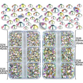 QOGIR 10000 Pieces 5 Mixed Size Clear AB Hotfix Rhinestones for Crafts Clothes Nail Art with Tweezers and Picking Rhinestones Pencil
