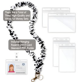 3 Pcs Scrunchie Lanyards for ID Badges & Keys – Retractable Cute Neck Keychain with Clip, Stretchy Scrunchie Lanyards for Women, Teachers, Nurses, School & Office Use