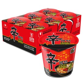 Nongshim Shin Ramyun Cup of Noodles, Spicy Signature Korean Instant Ramyun, Rich Beef Flavored Broth, Quick and Easy, Microwaveable Cup, 2.64 oz (Pack of 6)