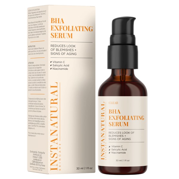 InstaNatural BHA Exfoliating Face Serum, Minimizes Lines, Wrinkles, and Blemishes, with Vitamin C and Salicylic Acid, 1 Fl Oz