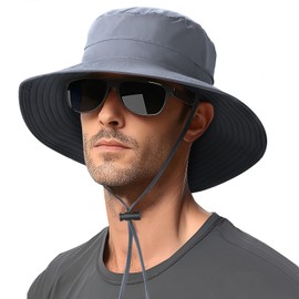 LOUXPERT Sun Hat for Women and Men Sun Protection UPF 50+: Wide Brim Hat for Fishing, Waterproof Hat for Women for Hiking Light Grey Large 62CM