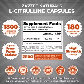 High Strength L-Citrulline Malate 180 Veggie Capsules 1800 mg, Free-Form