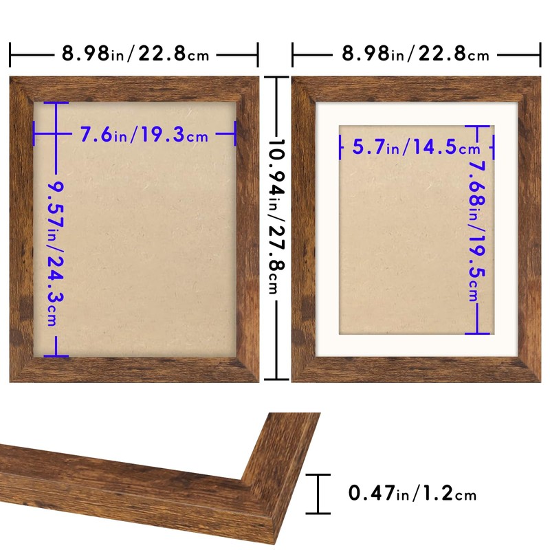 SNXJWA Brown 8x10 Picture Frame with Mat for 6x8 Display,