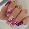 Vezocim Purple Press on Nails Square 24Pcs Glossy Full Cover