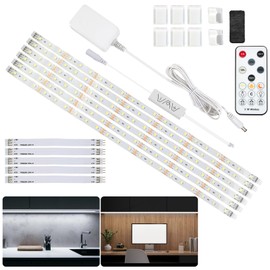 Hoobabuy LED Strip White 3 Metres, Under-Unit Light Strip Kitchen Under Cabinet LED Light Kit with RF Remote Control for Showcase, Kitchen, Desk, Shelf, Cupboard, 6500 K