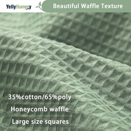 YellyHommy Cotton Blend Shower Curtain Heavy Duty Green Waffle Textured Shower Curtain with Hooks 72 Wx72 L Natural Fabric
