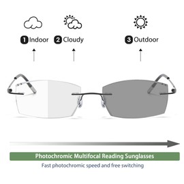 Myfeasy Frameless Progressive Multifocal Reading Glasses Diamond Cut Photochromic Sunglasses Titanium Progressive Readers for Women