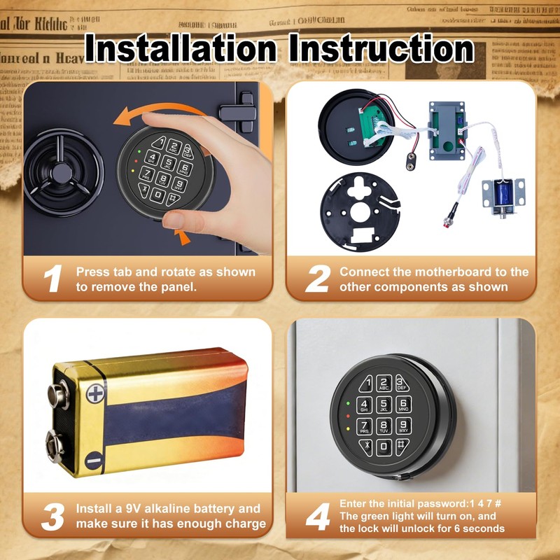 Programmable Electronic Safe Lock Replacement Keypad, Digital Gun Safe Lock