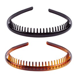Set of 2 Fashion Plastic Headband Teeth Comb Hairband Hair Hoop Accessory for Women's Lady Girls (Black +Brown)