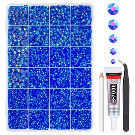 qiipii Royal Blue AB Resin Rhinestones w B7000 Jewelry Glue for Bedazzling Crafting 2mm 3mm 4mm 5mm 6mm Dark Blue Flatback Jelly Stones Diamonds Gems Charms for Nails Face Eyes Makeup Tumblers Crafts