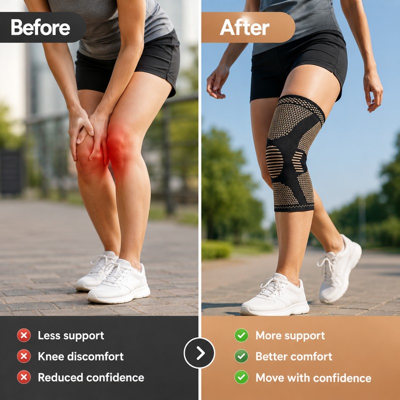 Copper Knee Compression Sleeve for Support – Lightweight Nylon Knee