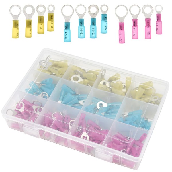 Yosawa 200 Pieces Heat Shrink Ring Connectors, Insulated Terminal Electrical