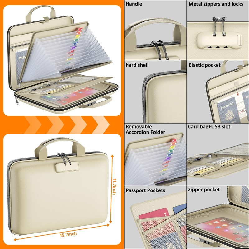 Fireproof File Organizer with Lock, Hard-Shell Case Fireproof Document Box