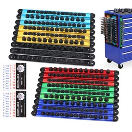 18-Piece Magnetic Socket Holder Organizer Set (Holds 240 Sockets), Heavy Duty 1/2, 3/8, 1/4-Inch Socket Racks Premium Quality Socket-Clip Rail Holder Aluminum Sockets Rack Kit for Tool Box Drawer