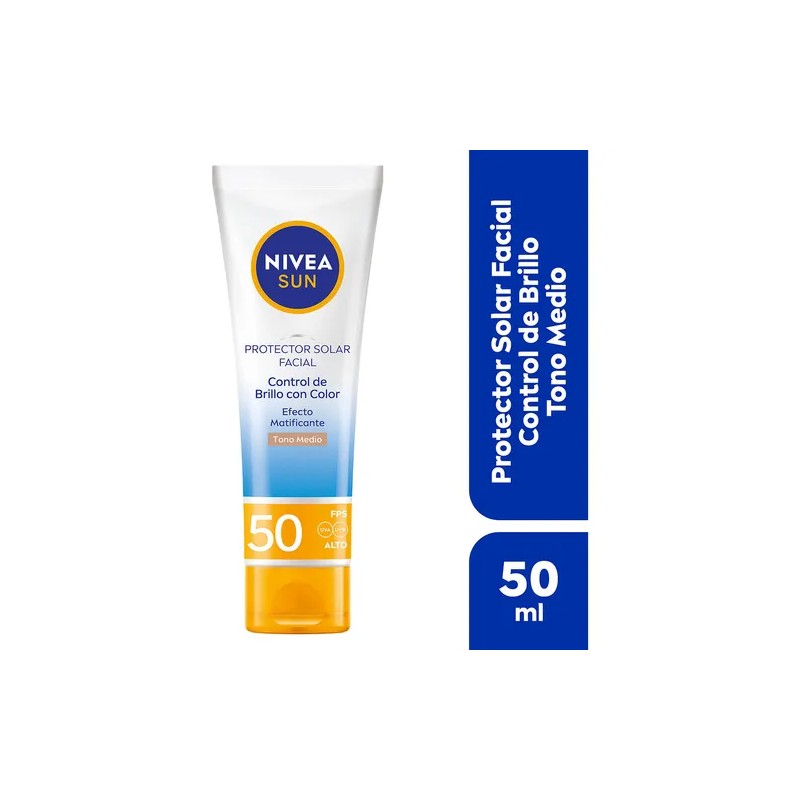 Protector Solar Facial NIVEA SUN Control Brillo Tono Medio, Cobertura