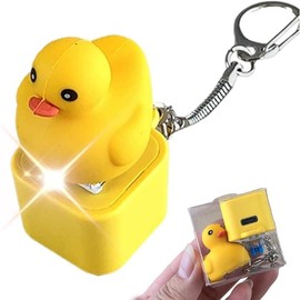 Duck Quacking Keychain & Cat Meowing Keychain, Funny Quacking Duck Hat Keychain, USB Rechargeable Sensory Button Quacking Duck Toy Keychain - Color: white