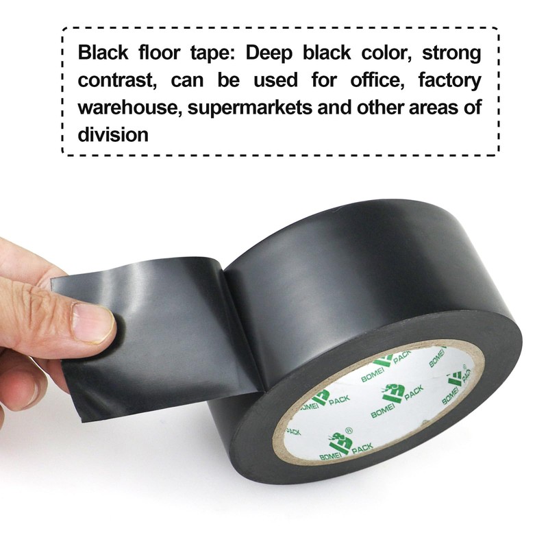 BOMEI PACK Black Floor Marking Tape, Safety Hazard Tape for