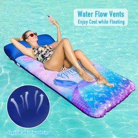 Oversized Pool Floats for Adults - 72" X 38" Extra Large Fabric Covered Pool Float with Headrest, Pool Lounge Floaties for Adults, Summer Pool Party Decorations Supplies (Mermaid)