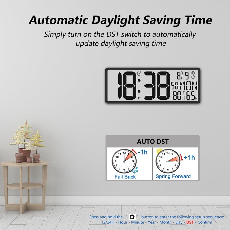 Digital LCD Atomic Desktop Clock, 7.8" Screen with Time, Date,