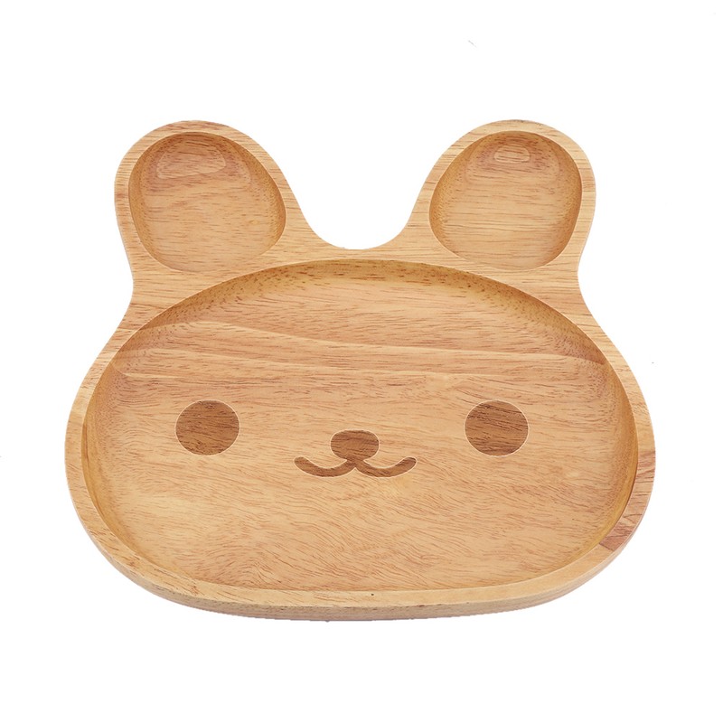 Wooden Plate Child Dessert Snacks Serving Tray Adorable Rabbit Wood