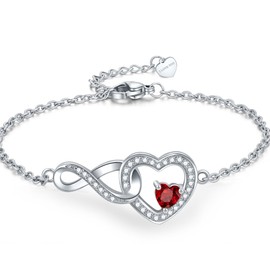 Exqele Infinity Heart Birthstone Charm Bracelet for Women Crystal Moissanite Adjustable Mother's Day Gift Anniversary Birthday Jewelry for Wife Girlfriend Her (01-Jan - Loyalty & Perseverance)