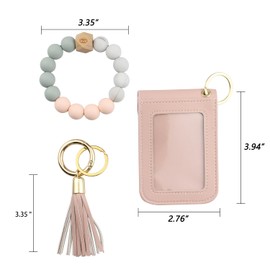 VIQWYIC Wristlet Bracelet Keychain with Wallet for Women, Silicone Beaded Keychain Bangle Car Key Rings (Pink)