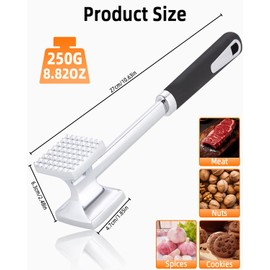 Bixury Fleischhammer 27 cm,Doppelseitiger Fleischklopfer aus Edelstahl Schnitzelklopfer Hammer für Küche mit Flacher & zackiger Schlagfläche für Schnitzel Koteletts Steaks Rindfleisch Schwein Huhn