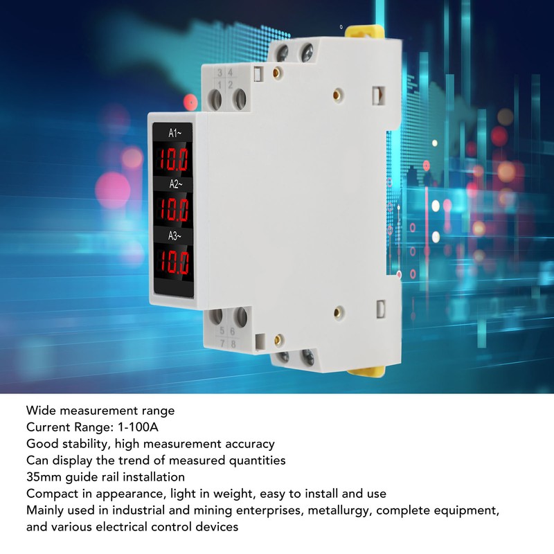 3 Phase DIN Rail Ammeter LED Digital Display High Accuracy