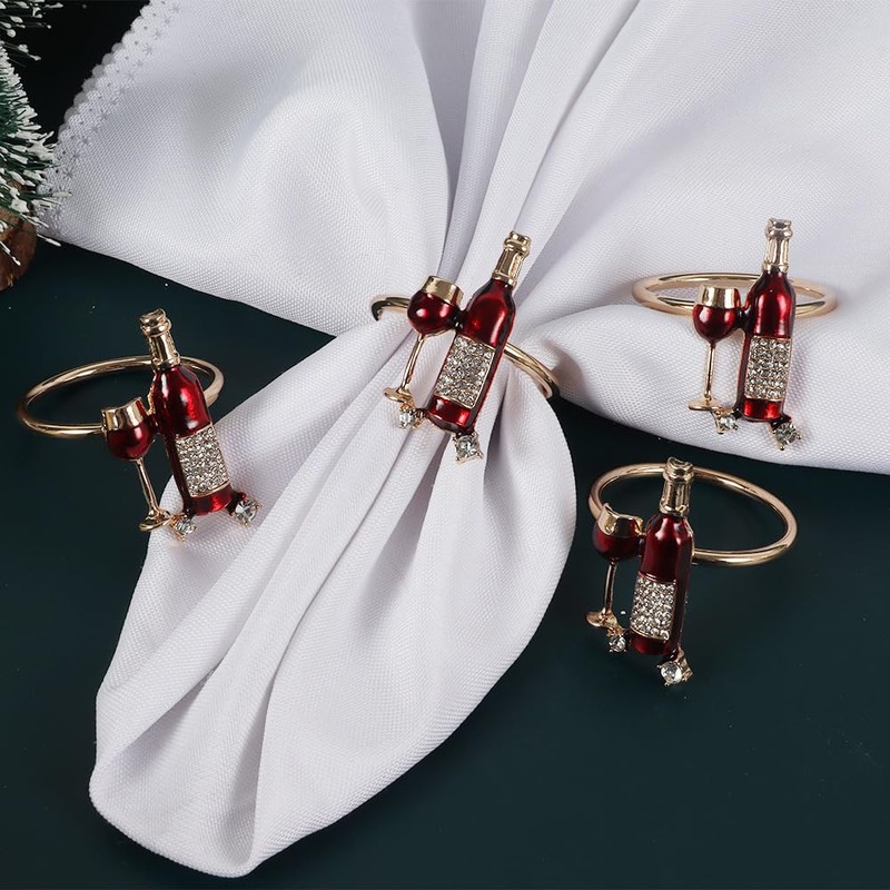 Wuluwala Napkin Buckle Holder 6Pcs Wine Bottle Wine Glass Napkin
