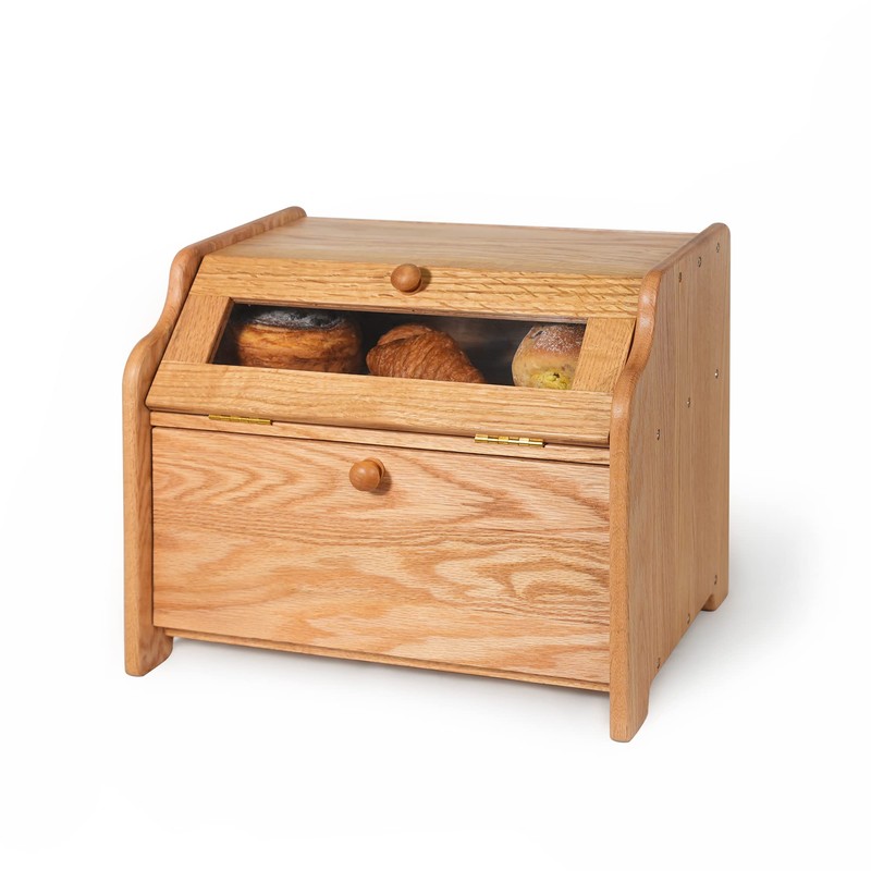 CONSDAN Bread Box, Solid Wood Oak Bread Box for Kitchen